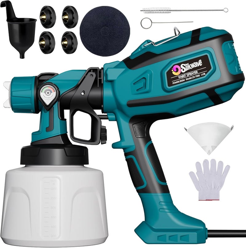 Slikwave Paint Sprayer, 850W HVLP Spray Gun with 1400ml Detachable Container, Electric Paint Sprayers with 4 Nozzles & 2 Patterns - Portable Spray Guns Perfect for Fences, Sheds, Walls, Garden - Image 1